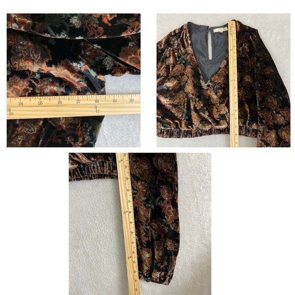 Chelsea & Violet Dark Floral Boho Velvet Blouse Crop Top Women M Brown Romantic - Picture 9 of 9